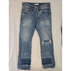 Vtg Zara Blue Ripped Distressed Torn Patched Denim Button Fly Jeans Size 31 U.S